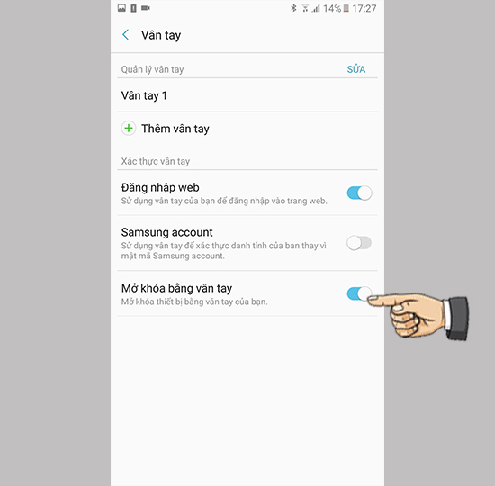 Kích hoạt mở khóa bằng vân tay